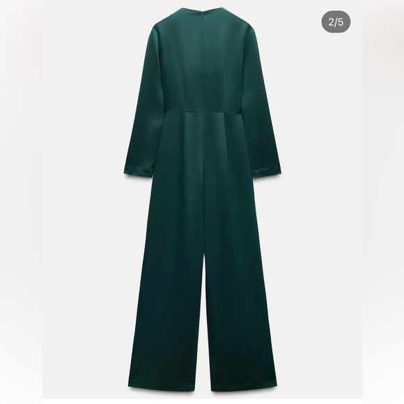 Zara NWOT pleated waist crepe jumpsuit green - Picture 6 of 6